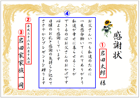 父の日感謝状見本